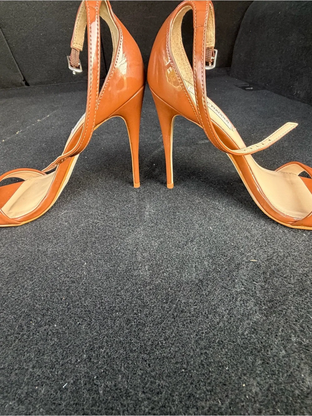 Steve Madden Patent Leather Strappy Stiletto Sandals - Orange Brown
